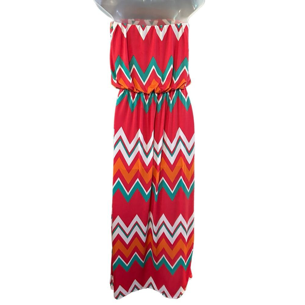 Womens Maxi Dress, Strapless Chevron Size M - Picture 3 of 5